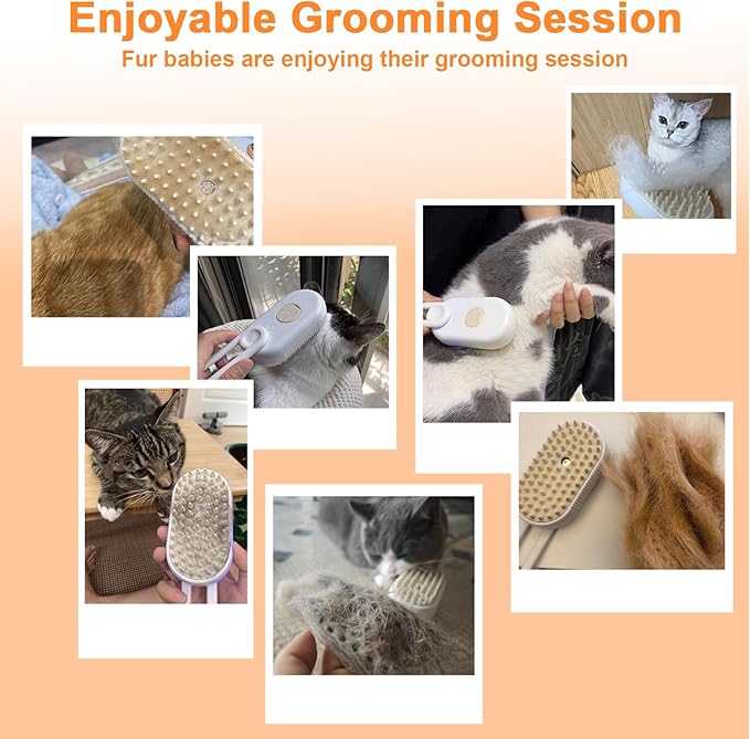 Nepfaivy Cat Steam Brush for Shedding - Steam Cat Brush for Indoor Cats, Rechargeable Steaming Pet Mist Water Steamer for Indoor Kitten, Pet Spray Hair Removal Comb for Massage, Spritz Defur Comb-Mewly Pet