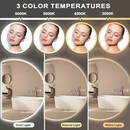 48"×34" LED Bathroom Mirror with Lights, Large Lighted Half Circle Bathroom Mirror-with Backlit, 3 Colors, Dimmable, Anti Fog, Shatter-Proof Modern Decor Vanity Mirrors