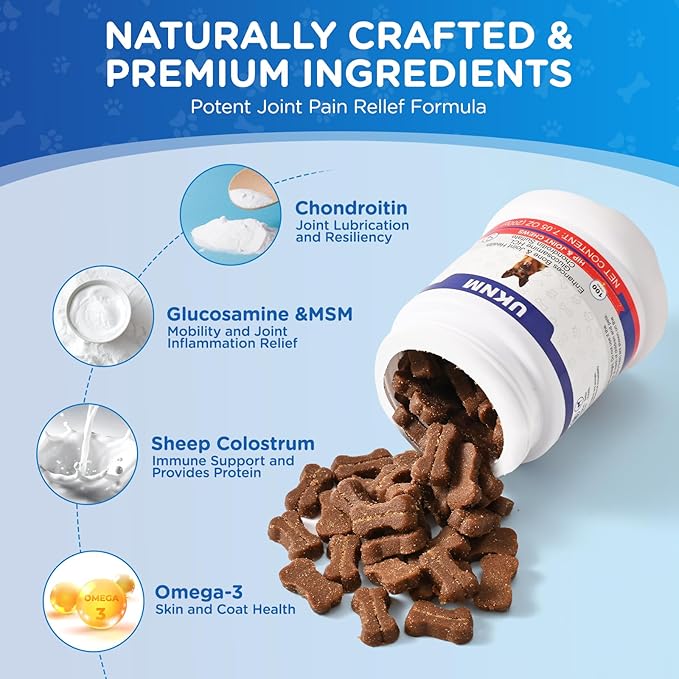 Dog Hip and Joint Supplement,100 Count,Chicken Flavor,Pain and Inflammation Relief Chews with Glucosamine, MSM, Vitamin C, Omega 3,Treats Hip Dysplasia, Arthritis,for Hip & Joint Health, Pain Relief-Mewly Pet