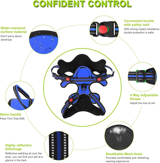 Dog Harness, Adjustable Reflective Dog Vest No Pull Dog Harness with Badge and Bow Tie for Puppy Small Medium Large Dogs-Mewly Pet