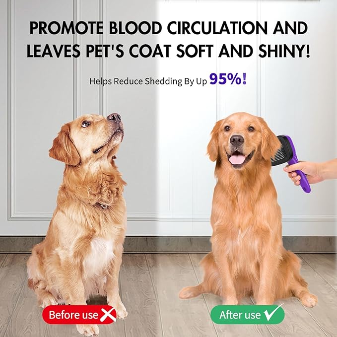 3 PCS Dog Grooming Brush Kit – Self Cleaning Slicker Brush for Shedding Short & Long Haired Dogs & Cats. Removes Loose Fur, Undercoat, Mats, Tangles for Small, Medium & Large Pets. Purple-Mewly Pet