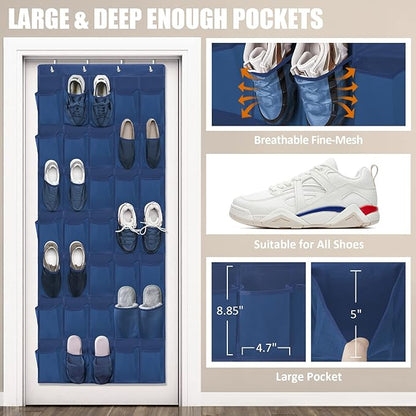 Over The Door Shoe Organizers 35 Mesh Pockets Hanging Shoe Organizer Shoe Rack For Door Closet Entryway Bedroom Bathroom Pantry - Shoe Holder Hanger For Sneakers, Women High Heeled Shoes Blue