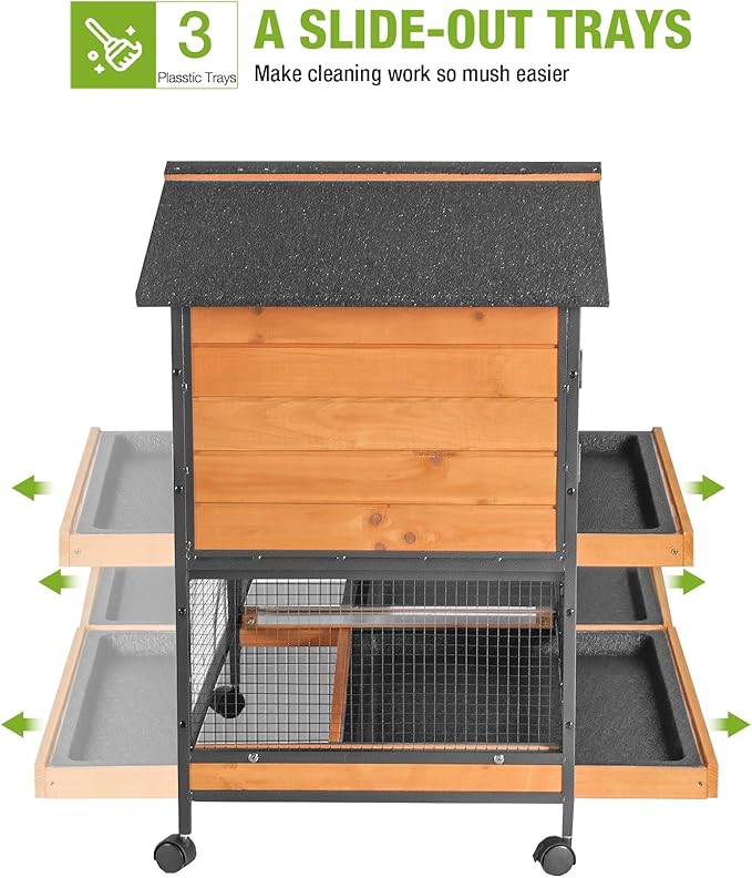 GUTINNEEN Rabbit Hutch with Chew-Resistant Metal Frame Indoor Bunny Cage Outdoor Rabbit Cage with Wheels and Leakproof Tray-Mewly Pet