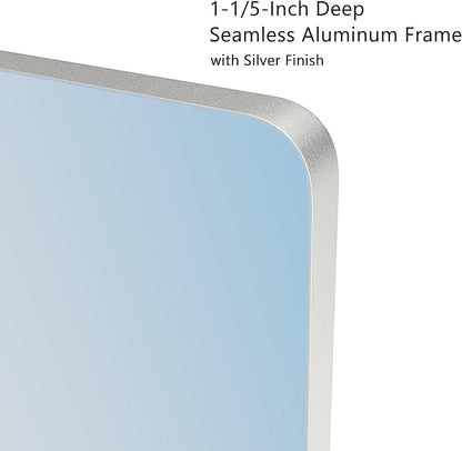 VocalStar 22 x 30 Inch Silver Bathroom Mirror for Wall, Rounded Rectangle Nickel Metal Framed Bathroom Vanity Mirrors, 1/4-inch Shatterproof Glass | Ultra-Flush Hanging