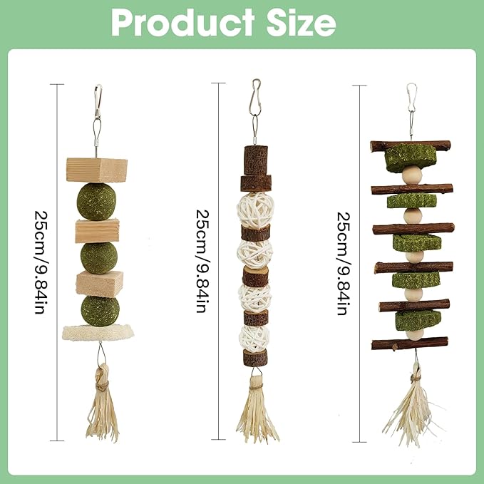 WDEFUN 3 PCS Bunny Chew Toys, Natural Hanging Rabbit Chew Toy Treats for Guinea Pigs Hamsters Gerbils Chinchilla and Other Small Pets for Teeth Grinding-Mewly Pet