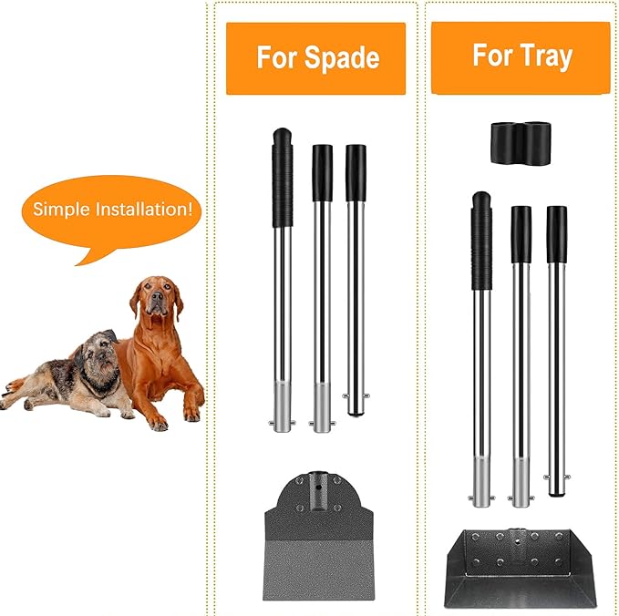 Dog Pooper Scooper for Large Dogs, Metal Aluminum Tray and Spade Poop Scoop Set with Adjustable Stainless Steel Long Handle, Pet Waste Removal Heavy Duty Poop Scooper-Mewly Pet