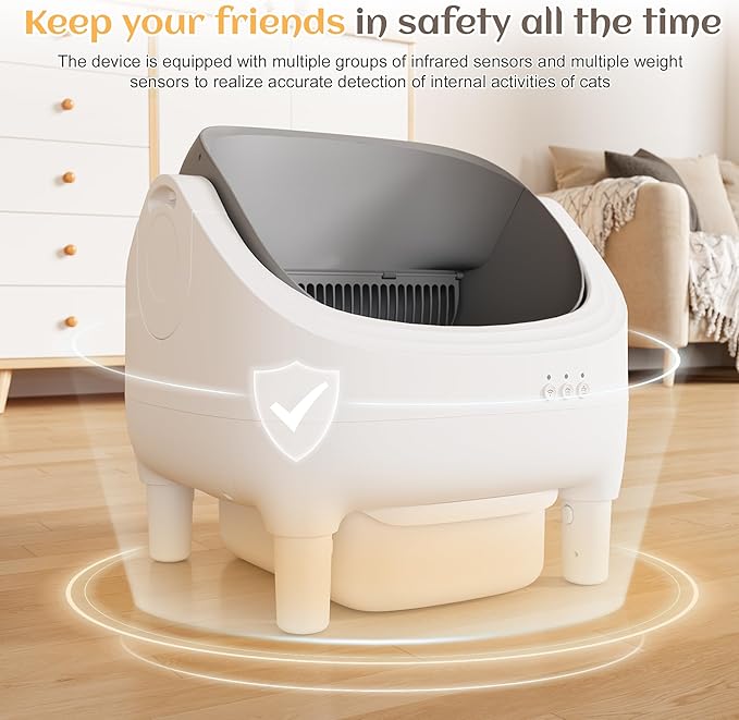 Greesum Automatic Self-Cleaning Litter Box for Cats - Open-Top Design, Easy Odor Control, Smart APP Control, 15L Large Waste Bin, Includes Trash Bags & Mat (Grey)-Mewly Pet