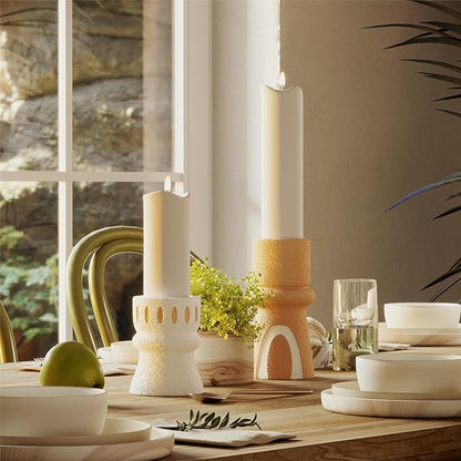 Candle Holder for Pillar Candle Set of 2, Modern Terracotta Candlestick Holders Decorative Candle Stand, Pillar Candle Holders Tall Set for Wedding, Dining Table, Home Decoration,Gifts for mom Women