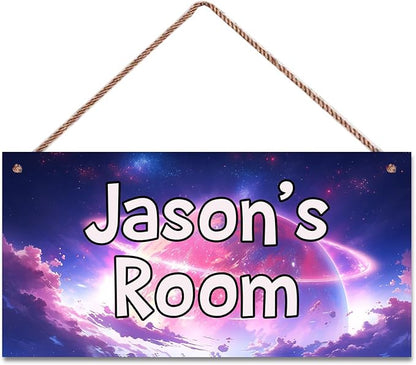 Personalized Sign Fantasy Aerospace Themed For Kids Room Nursery Door Decor,Custom Name Purple Star Wall Art Decor For Little Man Cave Decorative Plate for Boys Bedroom Girls Room