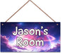 Personalized Sign Fantasy Aerospace Themed For Kids Room Nursery Door Decor,Custom Name Purple Star Wall Art Decor For Little Man Cave Decorative Plate for Boys Bedroom Girls Room