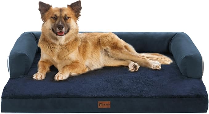 Orthopedic Dog Beds for Large Dogs, Waterproof Memory Foam Dogs Couch Beds, Comfy Bolster Pet Beds with Removable Washable Cover, Nonskid Bottom (Large,Navy Blue)-Mewly Pet