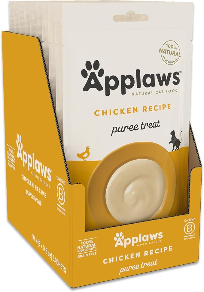 Applaws Lickable Cat Treats, Natural Grain-Free Purée, Limited Ingredient, Chicken Squeeze Up Cat Treats (60 x 0.5 oz Sachets)-Mewly Pet