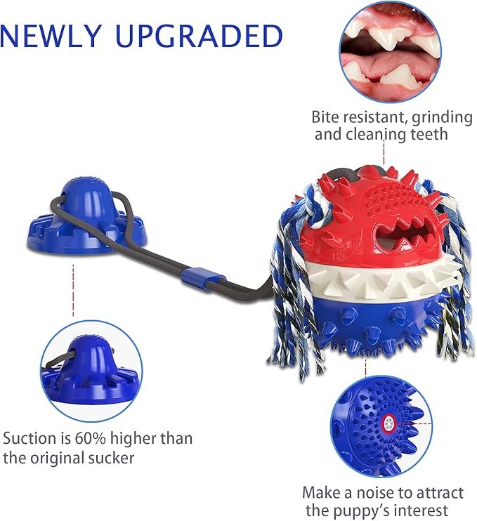 Aggressive Chewer Dog Toys - Rope Toys with Suction Cup, Teething Treats & Puzzle Food Dispensing Ball (Navy Blue)-Mewly Pet