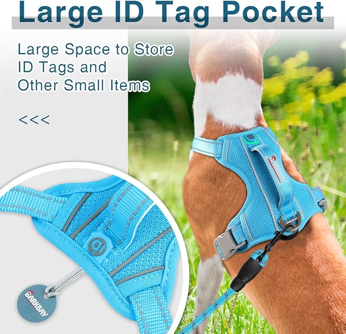 BARKBAY Dog Harness No Pull with ID Tag Pocket - Heavy Duty, Reflective, Easy Control for Large Dogs(Blue,S)-Mewly Pet