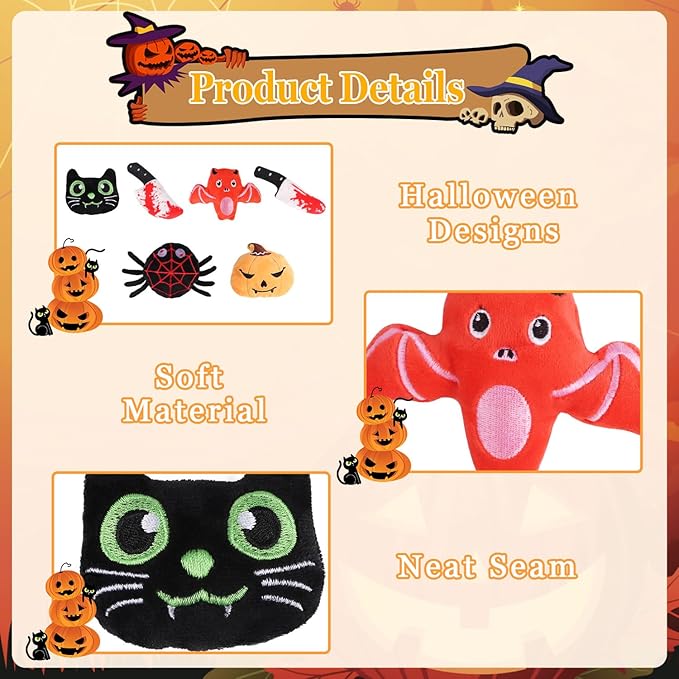 LOMIMOS 6Pcs Halloween Catnip Toys,Cat Toys Chew Bite Plush Toy with Crinkle Paper Kitten Pumpkin Spider Bat Knife for Indoor Interactive Play & Exercise-Mewly Pet