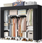 LOKEME Portable Closet, 67 Inch Wardrobe Closet for Hanging Clothes with 4 Hanging Rods, 25mm Steel Tube Clothes Storage Organizer for Extra Sturdy, Quick and Easy to Assembly, Black Cover