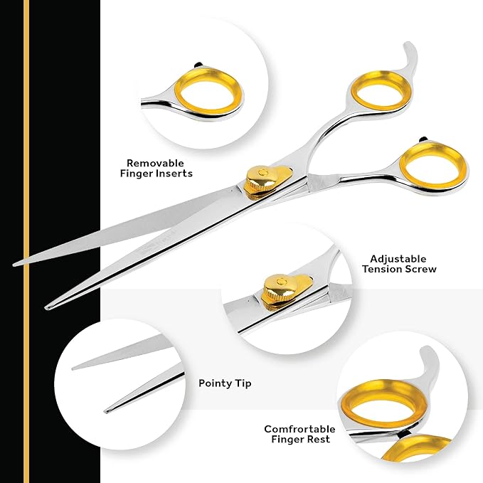 Sharf Gold Touch 440c Japanese Stainless Steal Pet Grooming Shear, 8.5 Inch Straight-Mewly Pet