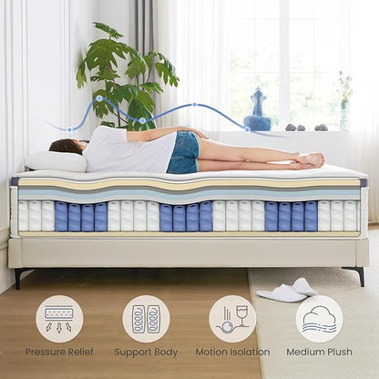 King Size Mattress, 14 Inch King Mattress in a Box with Gel Memory Foam,Motion Isolation Individually Pocketed Springs for Pressure Relief and Back Pain Relief-Plush,CertiPUR-US