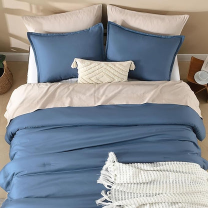 Litanika Haze Blue Comforter King Size, 3 Pieces Lightweight Solid Bedding Comforter Set, All Season Fluffy Bed Set (104x90In Comforter & 2 Pillowcases)