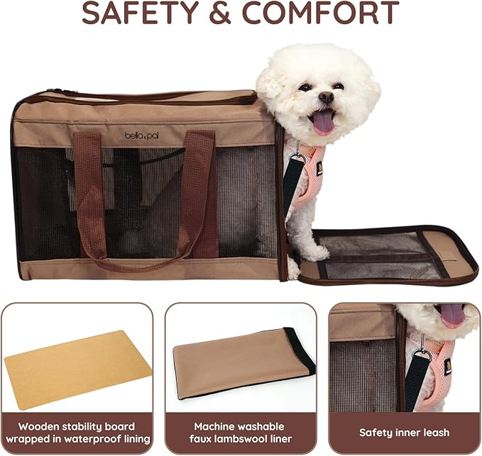 BELLA & PAL Cat Carrier Travel Bag, Airline Approved Lightweight Cat Carrier, Soft Sided Pet Carrier for Puppy Dogs Up to 18lbs, Collapsible Kitten Bag with Removable Waterproof Mat, Ventilated Mesh-Mewly Pet