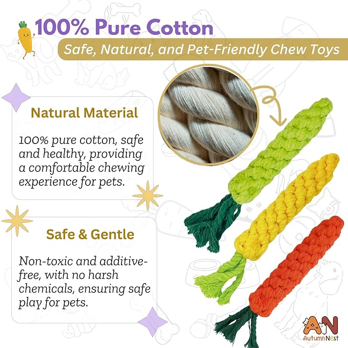 3PCS Mixed Color Woven Pet Rope Toys (Yellow, Green, Orange), Chew Toys for Dogs & Cats, Safe & Durable Braided Rope Toys for Pets-Mewly Pet