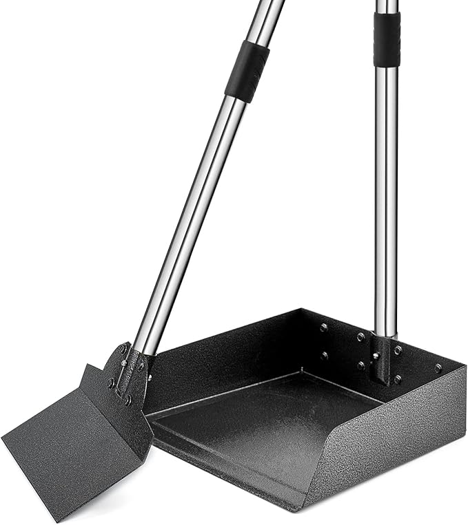 Pooper Scooper for Large Dogs, Adjustable Long Handle Metal Tray and Spade Poop Scooper for Dogs with Bin for Pet Waste Removal, No Bending Clean Up Pooper Scooper for Medium and Large Dogs-Mewly Pet