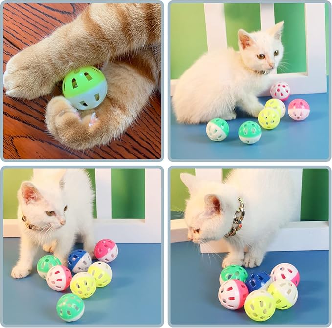 PET SHOW 20Pcs Cat Toy Balls with Bell Inside 1.57" 1.4" Plastic Kitten Chase Toys Jingle Bell Ball for Cat Indoor Training-Mewly Pet