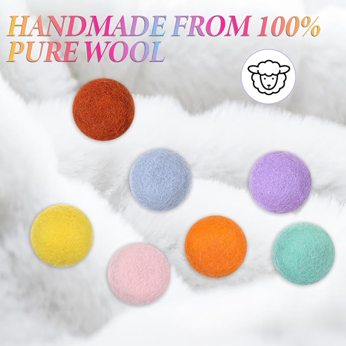 14 PCS Wool Cat Ball Toys, Quiet Play Felt Cat Ball Toys Kitty Kicker Exercise Toy, Fun Colorful Kitty Kitten Toy for Interactive Kitten Balls for Indoor 1.2in-Mewly Pet