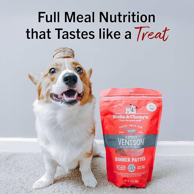 Stella & Chewy's Freeze-Dried Raw Dinner Patties - Simply Venison Recipe - High Protein Grain-Free Puppy & Dog Food - Perfect For Picky Eaters - 14 oz-Mewly Pet