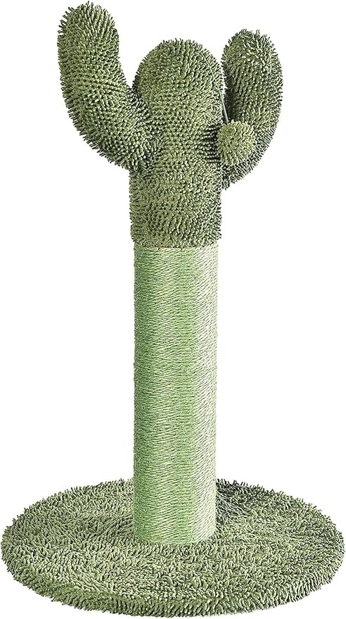 Amazon Basics Cat Scratcher - Indoor Cactus Single Cat & Kittens Scratching Post with Dangling Ball, Medium (25.6"H) - Green-Mewly Pet