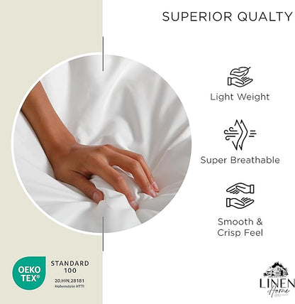 Linen Home 100% Cotton Percale Sheets King Size, Cream, Deep Pocket, 4 Pieces Set - 1 Flat, 1 Deep Pocket Fitted Sheet and 2 Pillowcases, Crisp Cool and Strong Bed Linen