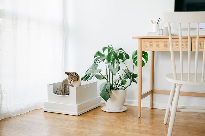 V2 Deluxe Cat Litter Box Starter Kit, Includes 56ct Disposable Standard Sifting Liners, White-Mewly Pet