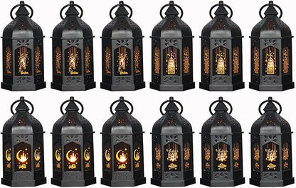 LLQ Ramadan Lanterns (5-12pcs) - Mini Lanterns Decorative Lights - Ramadan Gifts & Table Centerpiece, Eid Mubarak Decorations, Black