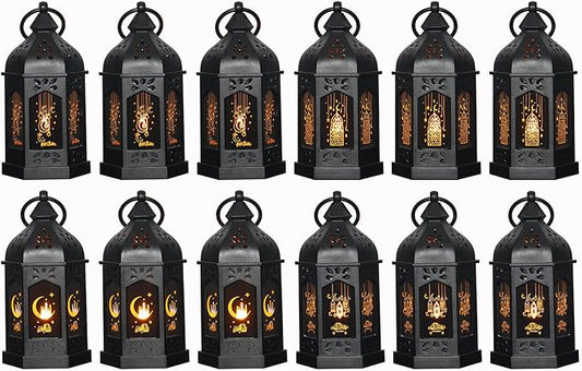 LLQ Ramadan Lanterns (5-12pcs) - Mini Lanterns Decorative Lights - Ramadan Gifts & Table Centerpiece, Eid Mubarak Decorations, Black