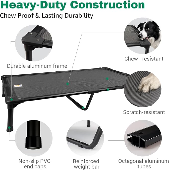 Sytopia 42'' Outdoor Elevated Dog Bed for Large Dogs, Chew-Proof Pet Camping Raised Cot with Breathable Mesh - Durable Frame, Cooling Hammock Style, Anti-Slip Base, Water-Resistant, Easy Clean-Mewly Pet