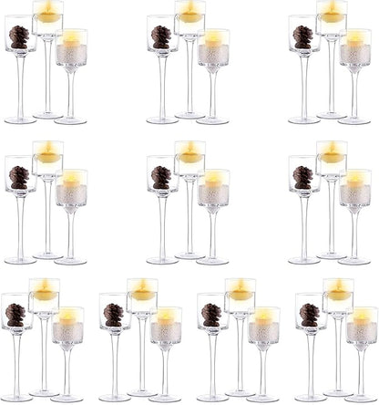 NUPTIO Tealight Candle Holders Bulk: Set of 30 Long Stemmed Candle Stands for Table Centerpiece Decor - Monet Candleholders for Floating Candles
