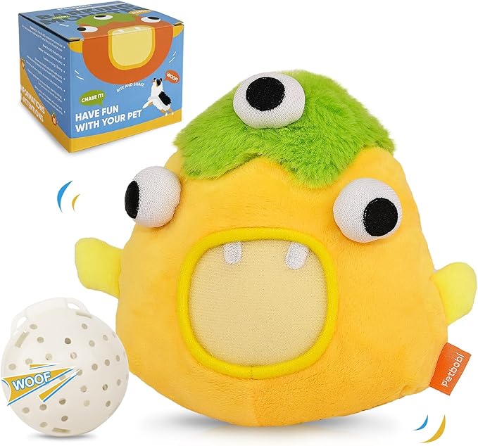 Petbobi Interactive Dog Toys for Boredom - Moving Dog Toy for Stimulating Play, Pet Plush Squeaky Ball for Small Medium Breeds with 4 Batteries, Sunny Boy Bobby-Mewly Pet