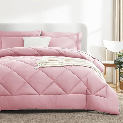 CozyLux King Size Comforter Sets Pink - 7 Pieces Bed in a Bag King, Luxury Soft Bed Set for All Seasons, Bedding Set with Down Alternative Comforter, Sheets, Pillowcases & Shams
