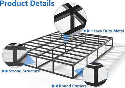 Qingzhou Box Spring King Bed Bases, 9 Inch High Metal King Size Box Spring Only, Heavy Duty Mattress Foundation with Fabric Cover, Easy Assembly, Quiet Noise Free, Non Slip, Black