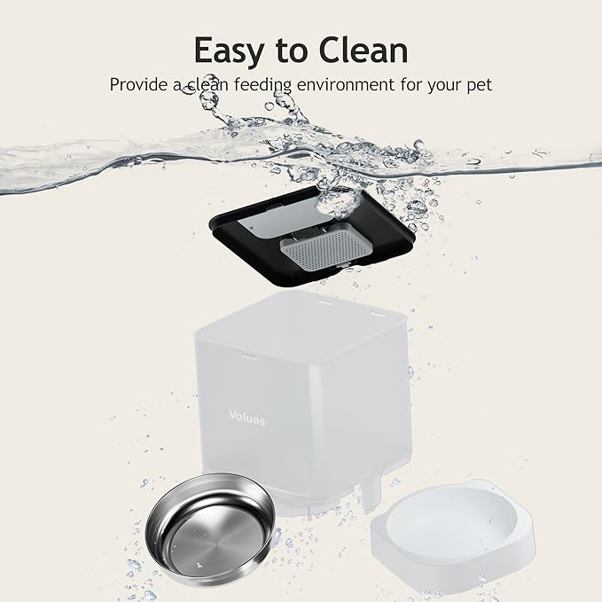 VOLUAS Automatic Cat Feeders - Dry Food Dispenser with Timer, Desiccant Bag, Programmable Portion Size Control 4 Meals Per Day, 10s Voice Recorder-Mewly Pet