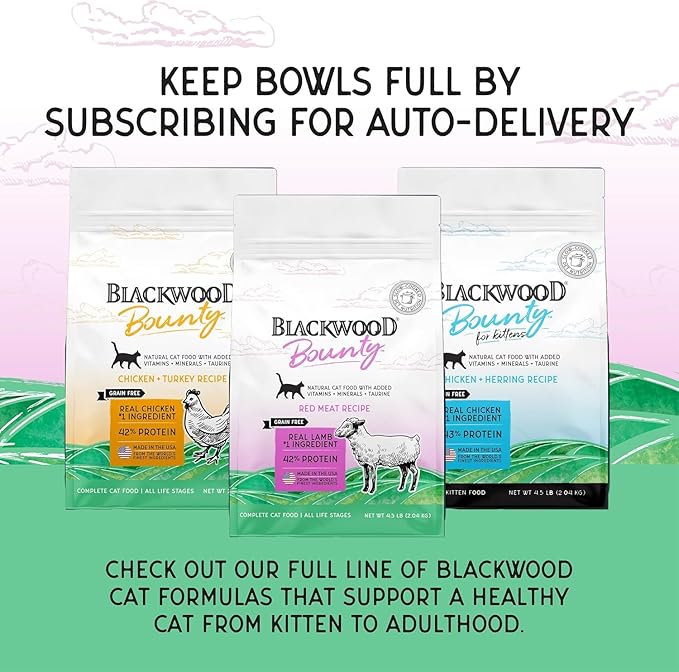 Blackwood Bounty Dry Cat Food, Red Meat Recipe for All Life Stages, 10 Pound Bag, High Protein, Grain Free-Mewly Pet