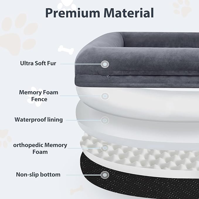 WNPETHOME Human Dog Bed for Adult, Washable Dog Couch with Removable Waterproof Cover, Orthopedic Large Pet Sofa Bed with Bolster Sides for Sleeping-Mewly Pet