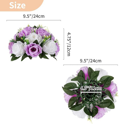 NUPTIO Flower Wedding Centrepieces for Tables - 6 Pcs 9.5in Diameter Lilac & White Artificial Flowers Rose Ball for Centerpieces Table - Fake Rose Arrangements for Weddings Birthday Party Decor