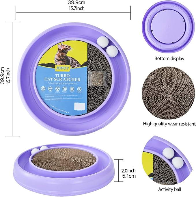 Interactive Cat Scratcher with Two Rotating Balls,Durable Scratch Pad for Indoor Play,Cardboard Cat Scratcher Pad with Cat Toy Ball Track and Catnip,2-in-1 Cat Toy (Purple)-Mewly Pet
