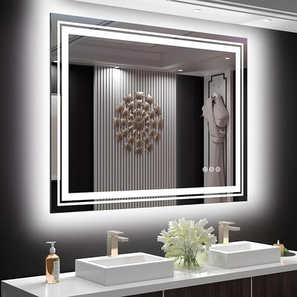 LED Mirror for Bathroom, 48"X36" with 8 RGB Backlit +3 Front Lit (Adjustable Individually), Anti-Fog, Large Lighted Bathroom Vanity Mirror for Wall,Shatterproof,Memory Function,Tempered Glass
