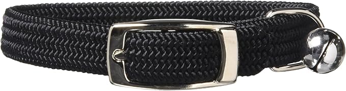 Kool Kat Elastic Cat Safety Collar with Bell, Black, 8"-Mewly Pet