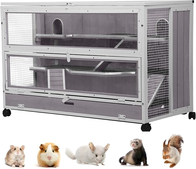 GUTINNEEN Guinea Pig Cages - Metal Iron Frame, Hamster Cage with Chew-Proof Aluminum Edges, Movable Small Animal Hideout with Leak-Proof Tray, White-Mewly Pet