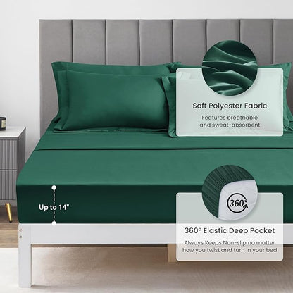Love's cabin California King Comforter Set Dark Green, 7 Pieces California King Bed in a Bag, All Season Bedding Sets with 1 Comforter, 1 Flat Sheet, 1 Fitted Sheet, 2 Pillowcase and 2 Pillow Sham