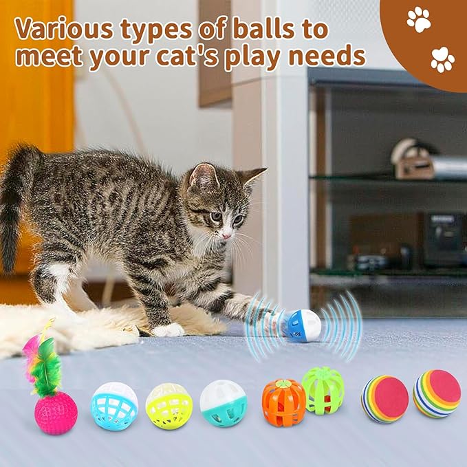 iCAGY 25-Piece Cat Toys Kit with Rainbow Tunnel - Interactive Cat Toy Bundle for Indoor Cats, Kitten Playtime Variety Set Includes Feather Teaser, Springs, Balls, Mice & Noise Toys-Mewly Pet