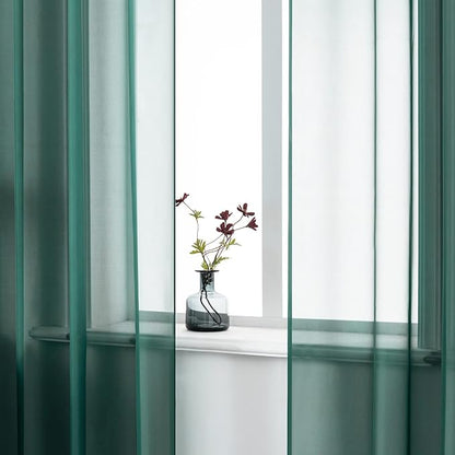 DUALIFE Hunter Green Sheer Curtains 54 Inch Length,Look Semi Sheer Curtain Drapes for Living Room Bedroom Loft Kitchen Bathroom Privacy Voile Window Treatment Panels,52 x 45 Inches,Set of 2